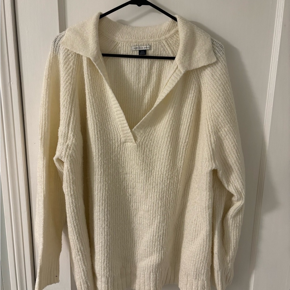 American Eagle Outfitters Cream V-Neck Sweater